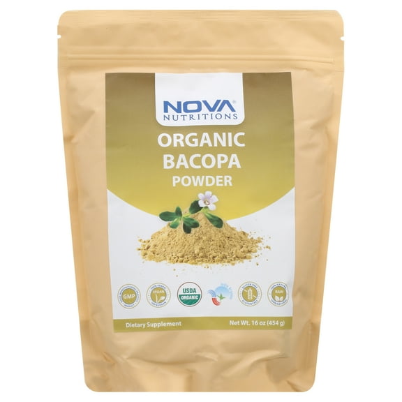 Nova Nutritions Certified Organic Bacopa Powder 16 OZ (454 gm) - Also Called Bacopa Monnieri (Leaf)
