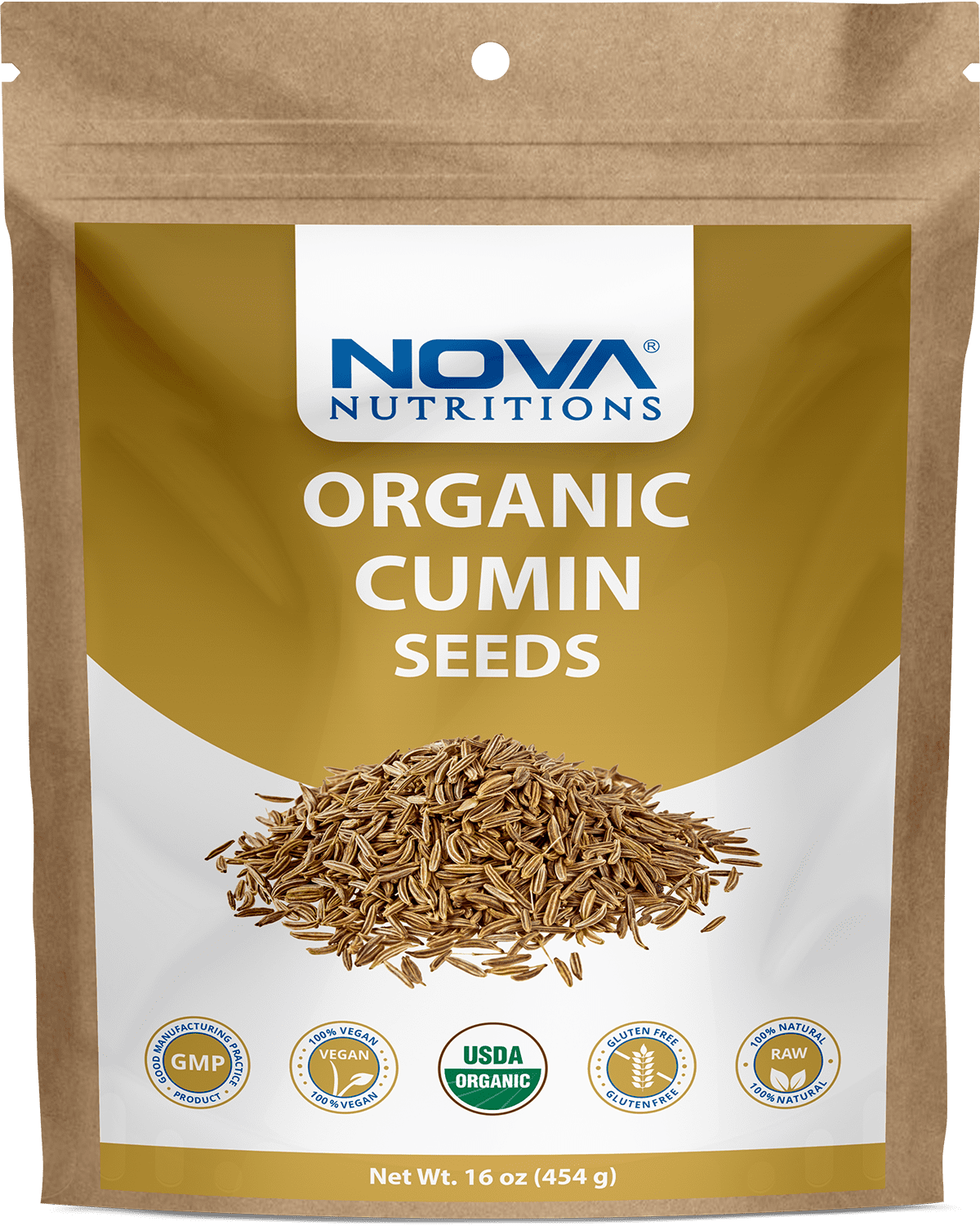 Nova Nutritions Certified Organic Whole Cumin Seeds 16 OZ (454 gm)