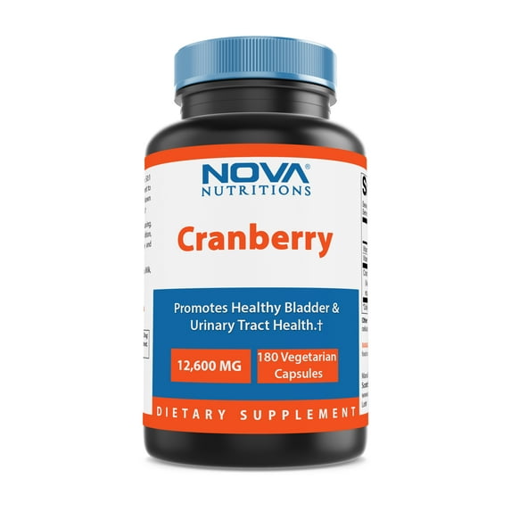 Nova Nutritions Cranberry Urinary Tract Health Dietary Supplement, 12600mg Vegetarian Cranberry Pills with Vitamin C & Vitamin E, Helps Cleanse & Protect The Urinary Tract, 180 Count