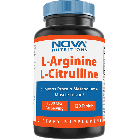 Nova Nutritions L-Arginine L-Citrulline, 1000mg, 120 Tablets