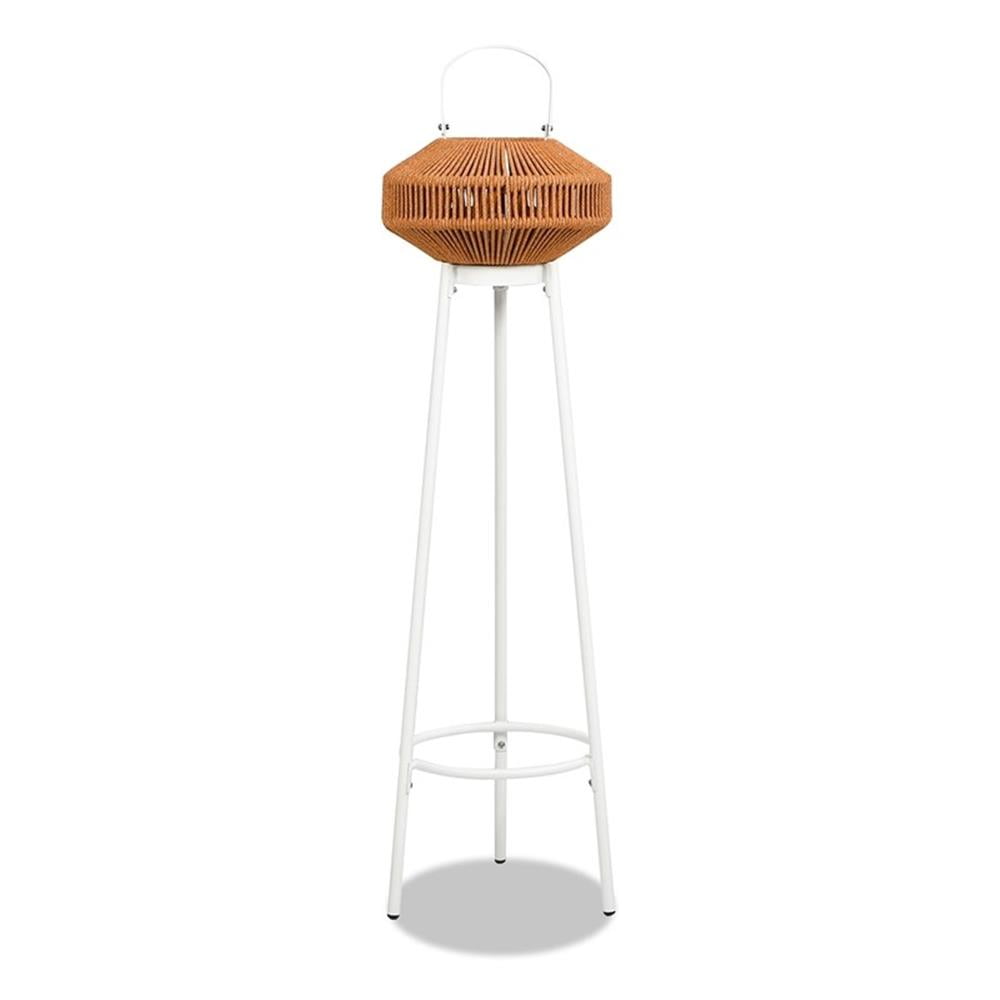 Heathered Orange and White Olefin Round Outdoor Lantern Set with USB Rechargeable LED Light