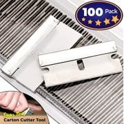 Ultra Sharp, USA-Made Steel Razor Scraper Blades Bulk 100 Pack by Nova Supply with Bonus Carton Cutter Tool! Strong Single Edge 1.5 in Blade for Scrapers and Cutting Tools in a Safe, Reclosable Box