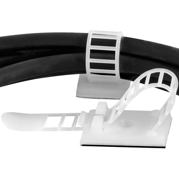 Nova Pro Supply Cable Organizer, White Adhesive-Backed Cable Straps, 50 Pack
