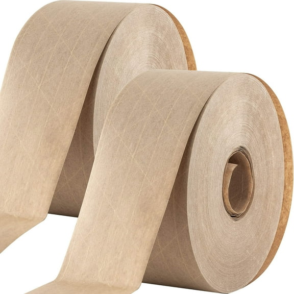 Nova Pro Supply Gum Packing Tape 2.75" Roll of Water Activated, Brown Kraft Paper, 2 Pack