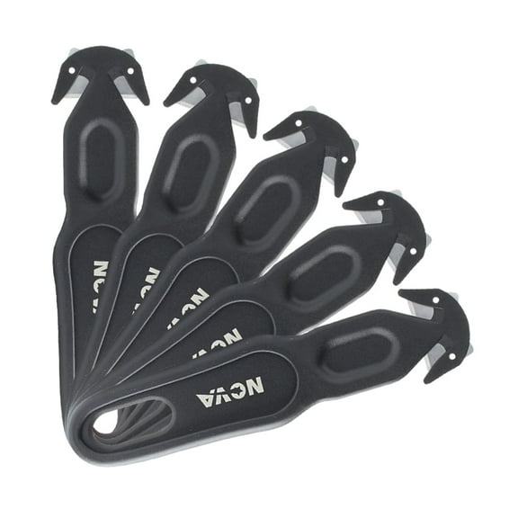 Nova Safety Cutter Tool, Safety Box Cutter Knife, Ergonomic Film Cutting Blade, Package, Envelope and Letter Opener (5 Piece - Black)