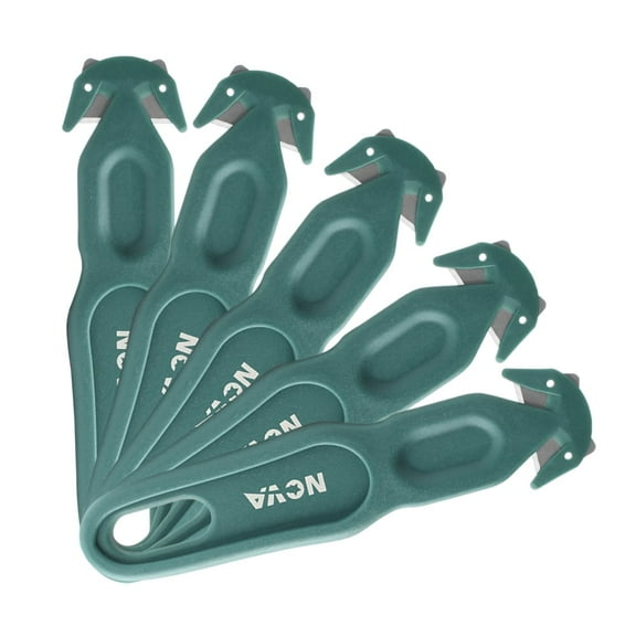 Nova Safety Cutter Tool, Safety Box Cutter Knife, Ergonomic Film Cutting Blade, Package, Envelope and Letter Opener (5 Piece - Green)