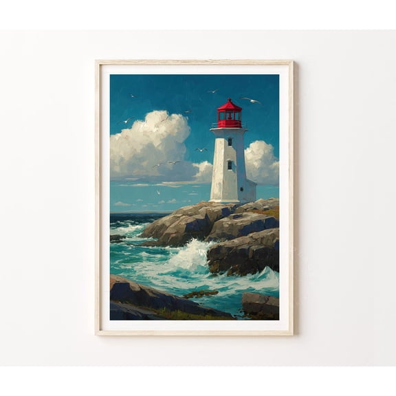Nova Scotia Canada Peggy's Cove Lighthouse Coastal Wall Art, Unframed Canvas 24x36in