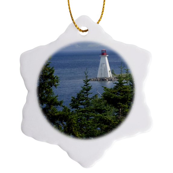 3drose, Nova Scotia, Cape Breton, Baddeck Lighthouse-cn07 Cmi0391 - Cindy Miller Hopkins, 3 inch Snowflake Porcelain Ornament