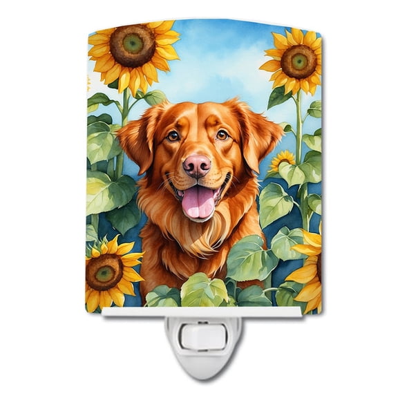 Nova Scotia Duck Toller in Sunflowers Ceramic Night Light 4 in x 6 in