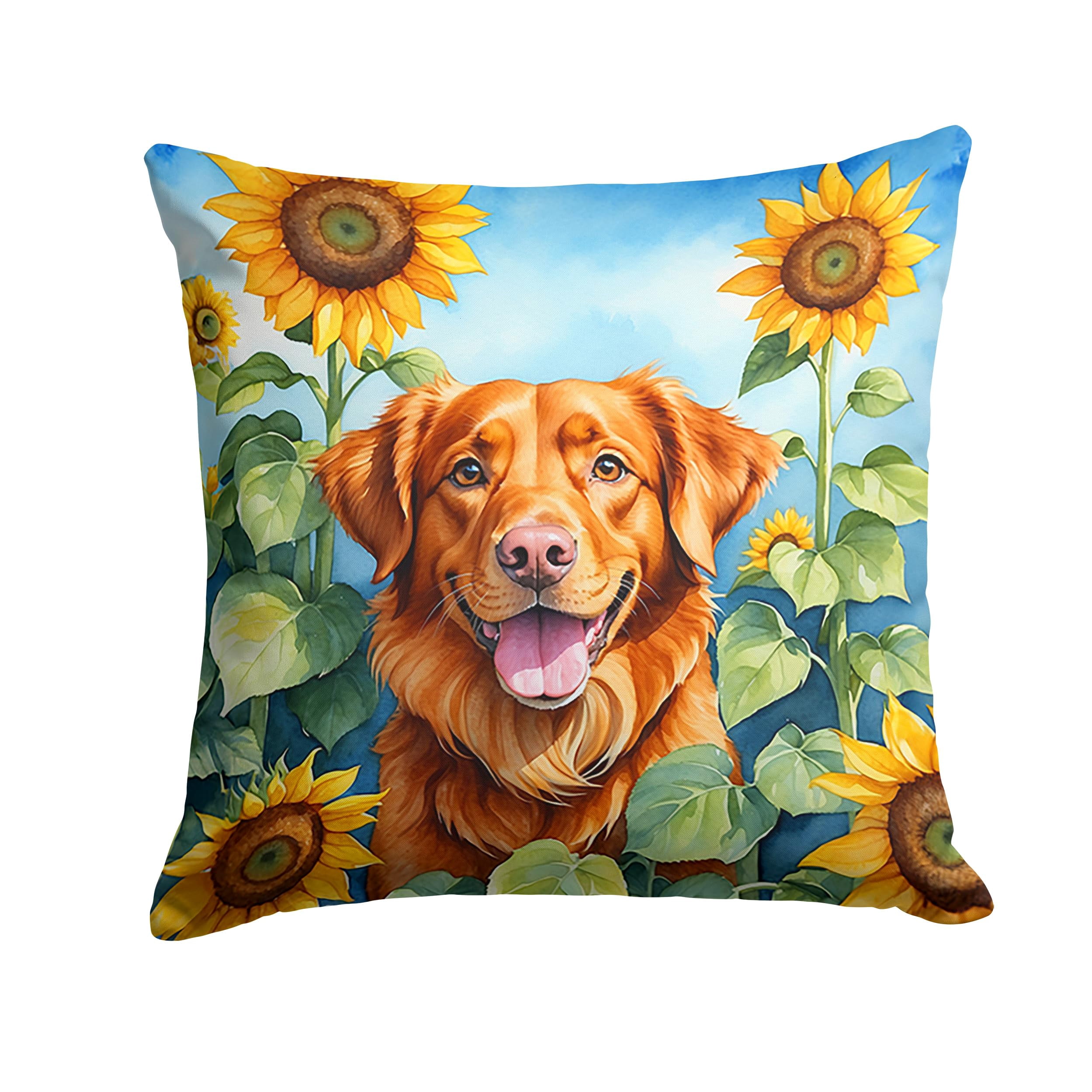 Nova Scotia Duck Toller in Sunflowers Throw Pillow 14 in x 14 in