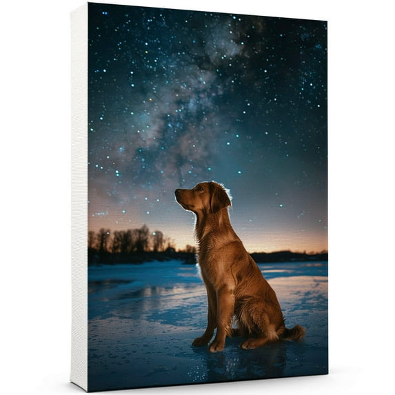 Nova Scotia Duck Tolling Retriever Christmas Canvas Wall Art Cute Dog Sitting Winter Night Snow Picture Prints Painting Vintage Artwork for Home Decor Frame
