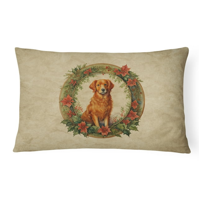 Carolines Treasures DAC2400PW1216 16 x 12 in. Unisex Nova Scotia Duck Tolling Retriever Christmas Flowers Polyester Fabric Throw Pillow