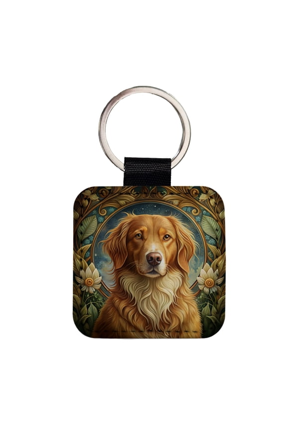 Nova Scotia Duck Tolling Retriever Dog Art Nouveau Faux Leather Square Keychain