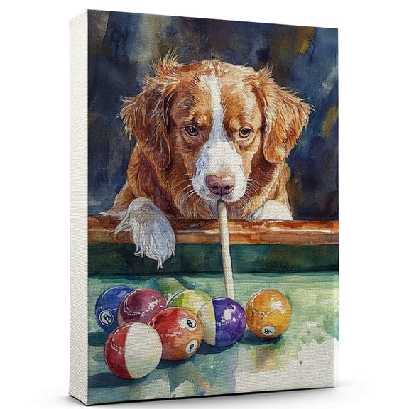 Nova Scotia Duck Tolling Retriever Dog Canvas Billiards Canvas – Funny Nova Scotia Duck Tolling Retriever Dog Canvas Artwork, Funny Dog Wall Art for Billiards Room or Pet Shop