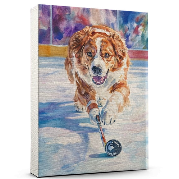 Nova Scotia Duck Tolling Retriever Dog Canvas Ice Hockey Stretched Canvas Size 8x12 – Funny Nova Scotia Duck Tolling Retriever Dog Canvas Wall Decor, Funny Dog Wall Art for Ice Hockey Room