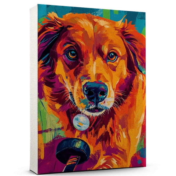 Nova Scotia Duck Tolling Retriever Dog Playing Ice Hockey Canvas Canvas Vintage Style Nova Scotia Duck Tolling Retriever Dog Art for Ice Hockey Fans, Great Gift for Dog Owners