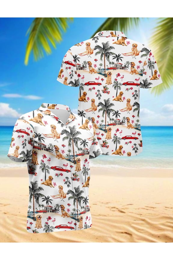Nova Scotia Duck Tolling Retriever Hawaiian Shirt for Men, Button Down Summer Beach Short Sleeve, Dog Lover Gifts, S-5XL