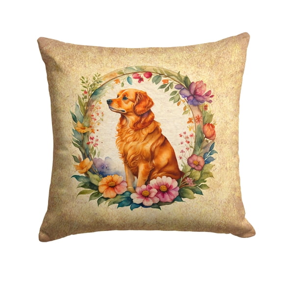 Nova Scotia Duck Tolling Retriever and Flowers Fabric Decorative Pillow 14 in x 14 in