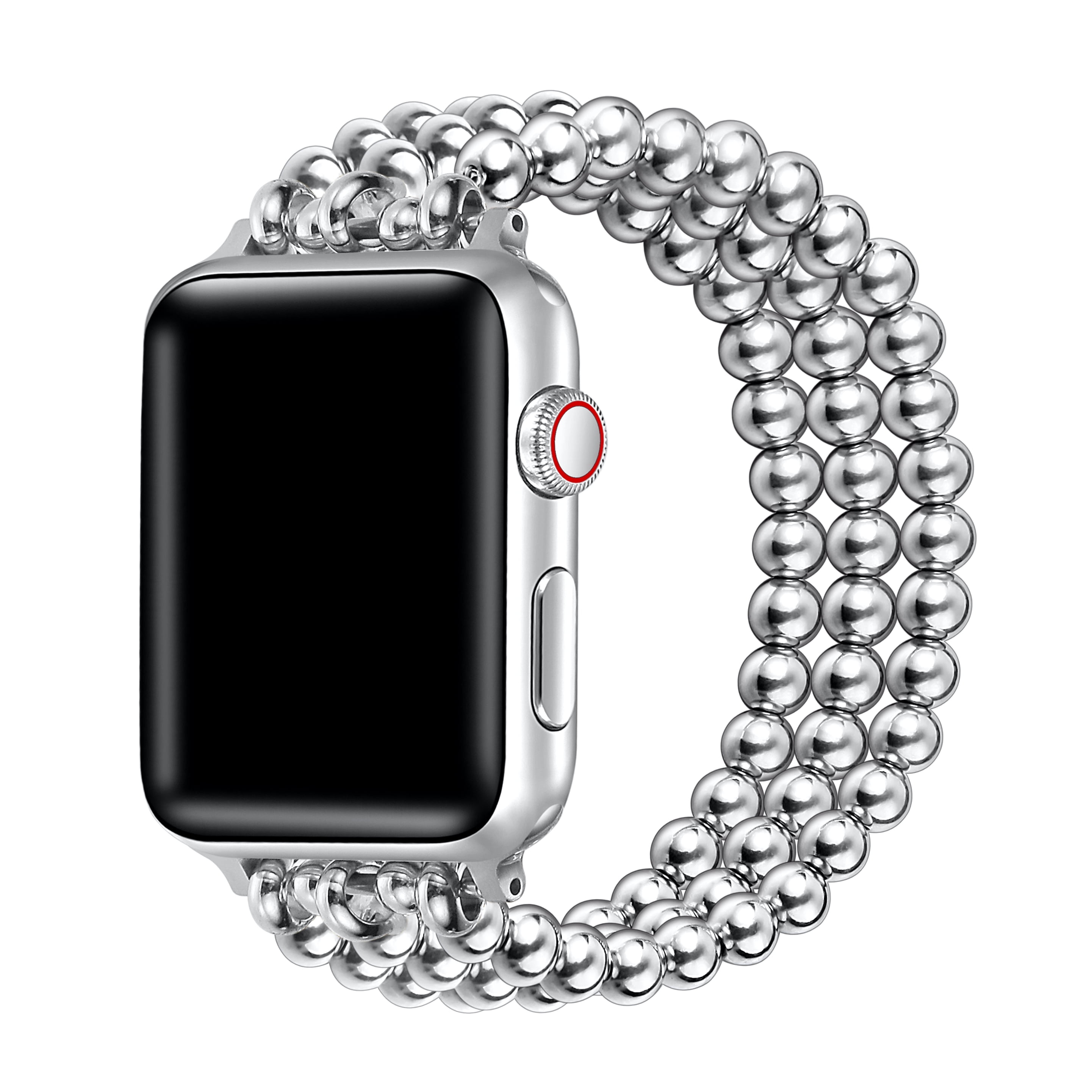 Posh Tech Nova Silver Color Beaded Band for Apple Watch Universal Sizing