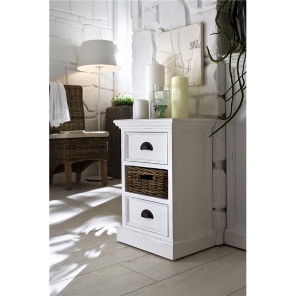 Nova Solo Halifax Bedside Storage Unit with Basket White Semi-Gloss - 15.8 x 23.5 x 11.8 in.
