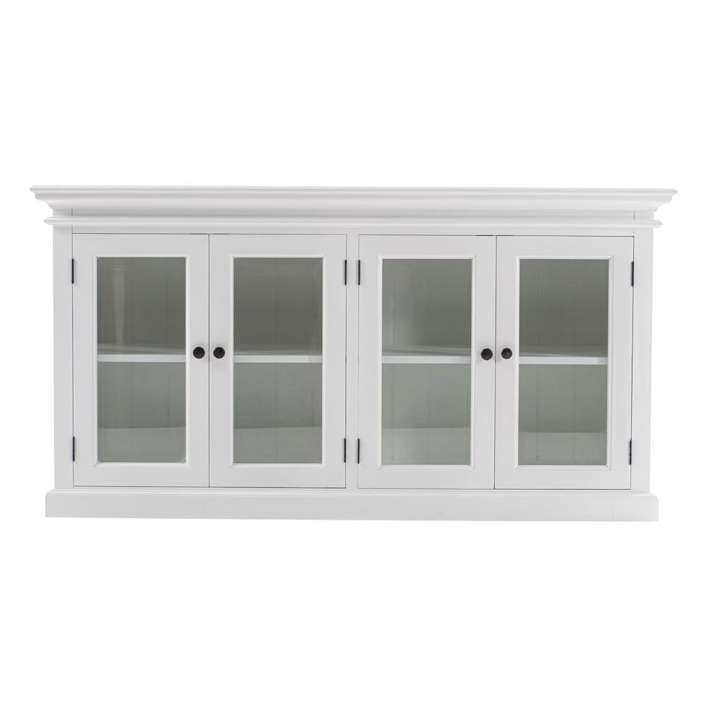 Halifax Classic White Buffet with Glass Showcase Doors and Brass Hardware