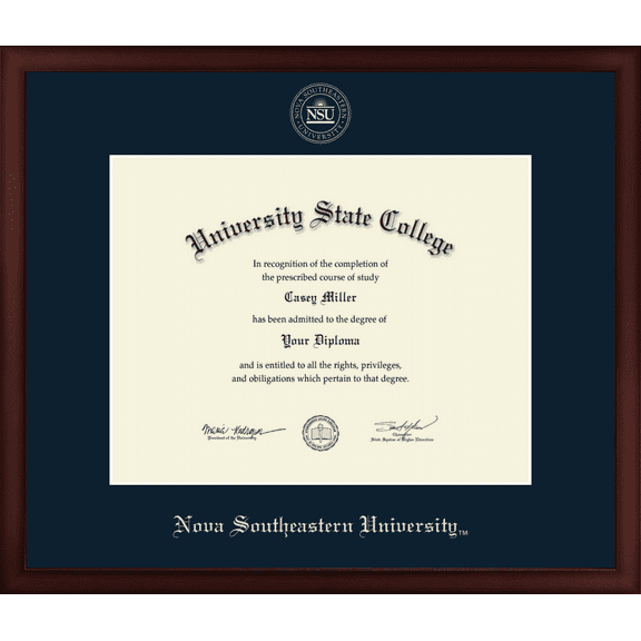 Nova Southeastern University Diploma Frame, Document Size 14" x 11"