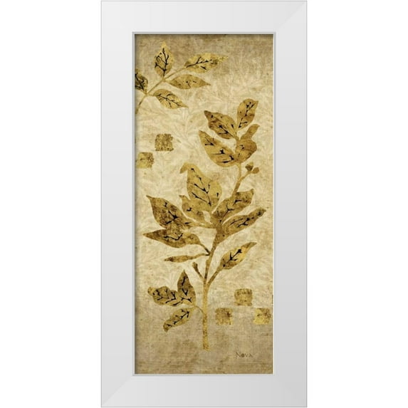 Nova, Studio 8x14 White Modern Wood Framed Museum Art Print Titled - Gold Leaf Branches Panel I