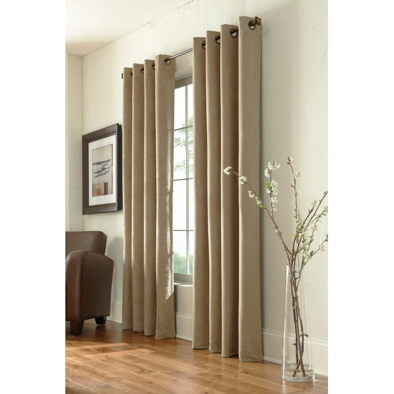 Nova Total Blackout Woven Faux Suede Curtain Panel 54" x 84" in Taupe