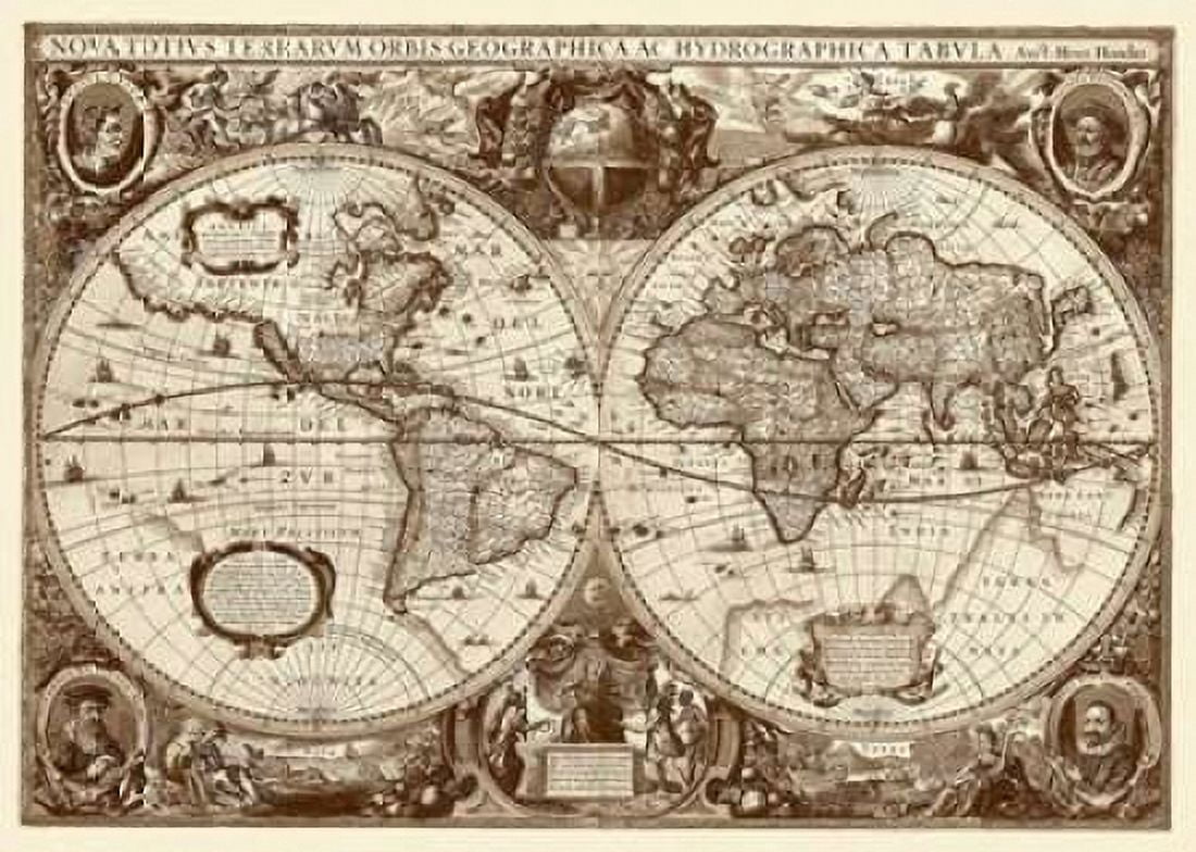 Nova Totius Terrarum Orbis Tabula Canvas Art - Hendrik Hondius (20 x 28)
