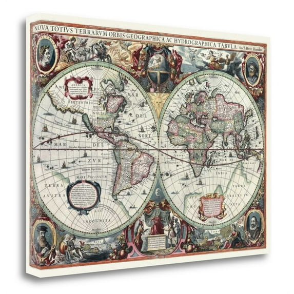 Nova Totius Terrarum Orbis Tabula by Hendrik Hondius Canvas Fabric Multi-Color