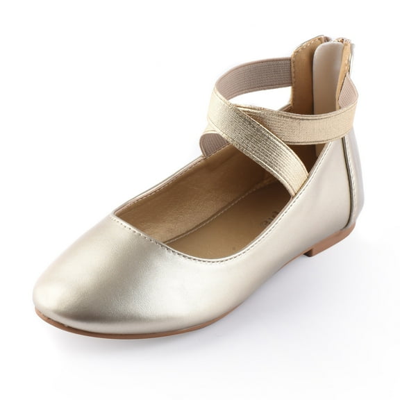 Nova Footwear Unisex Kids Ankle Strap Ballet Flats, Gold, 1-3