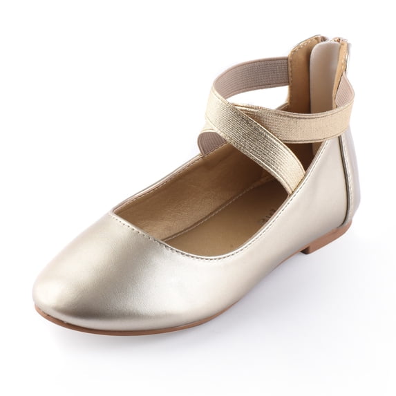 Nova Footwear Unisex Kids Ankle Strap Ballet Flats, Gold, 1-3