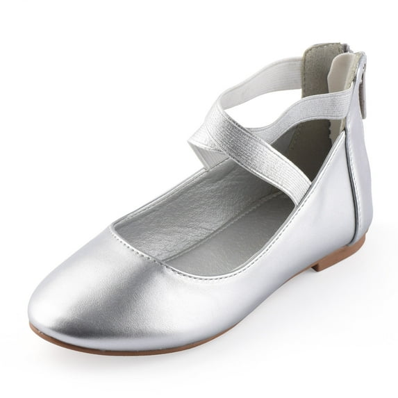 "Nova Utopia Girls Ankle Strap Ballet Flat Shoes NF-NFGF316-Silver-11"