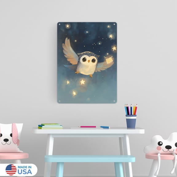 Nova the Night Owl Metal Sign Wall Decor by Dancing Littles Jungle - Size 12x16 inch