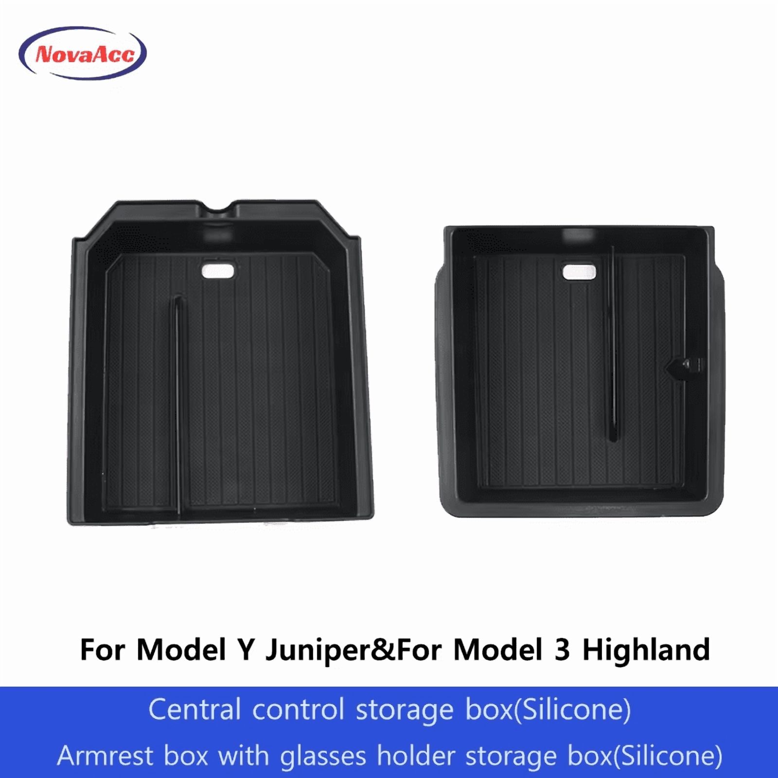 NovaAcc Car Central Control Storage Box For Tesla Model 3 Highland 2024 2025 Model Y Juniper 2025 ABS Glasses Holder Waterproof Scratch-Resistant Storage Armrest Box