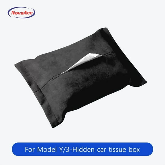 NovaAcc Hidden Car Tissue Box For Tesla Model Y Model 3 Luxury Suede Under Screen Storage Bag Side Opening Design Car Tissue Holder