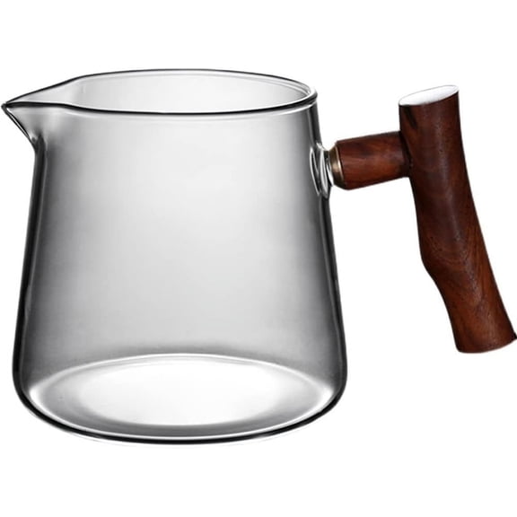 NovaBreeze 450ml Heat Resistant Glass Fair Cup with Wooden Handle, Handmade Kung Fu Tea Pitcher for Tea Serving