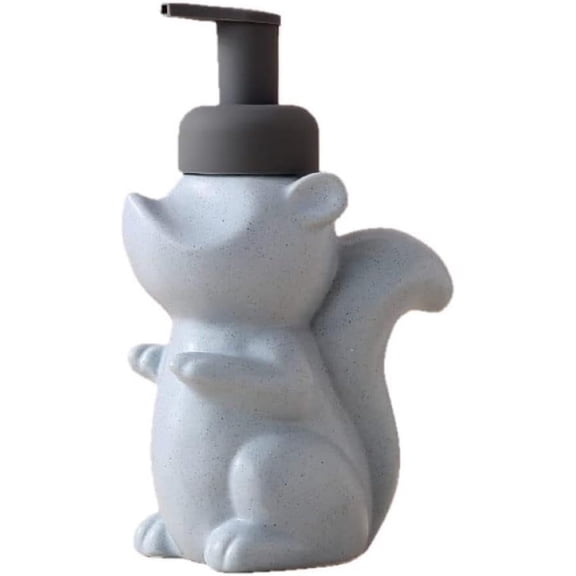NovaBreeze Cute Squirrel Ceramic Foaming Soap Dispenser, Refillable Pump Lotion Bottle for Bathroom Kitchen Counter Decor(Blue)