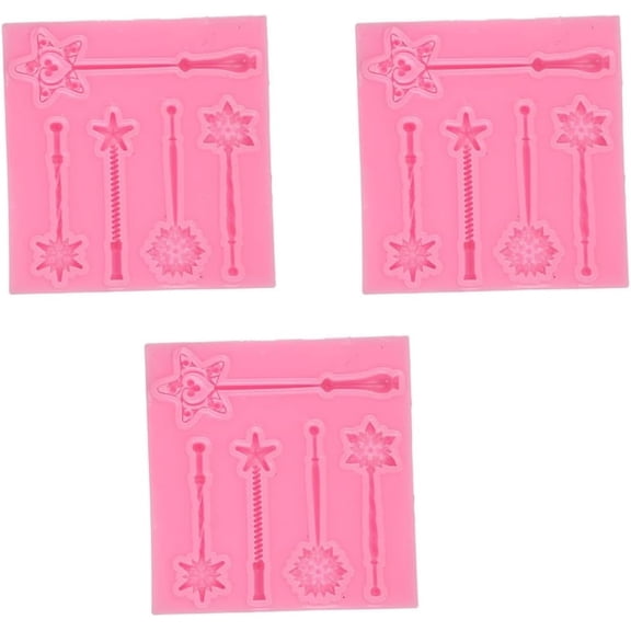 NovaBreeze Star Magic Wand 3-Cavity Silicone Fondant Candy Chocolate Molds, Non-Stick Cake Decorating (3 Count)