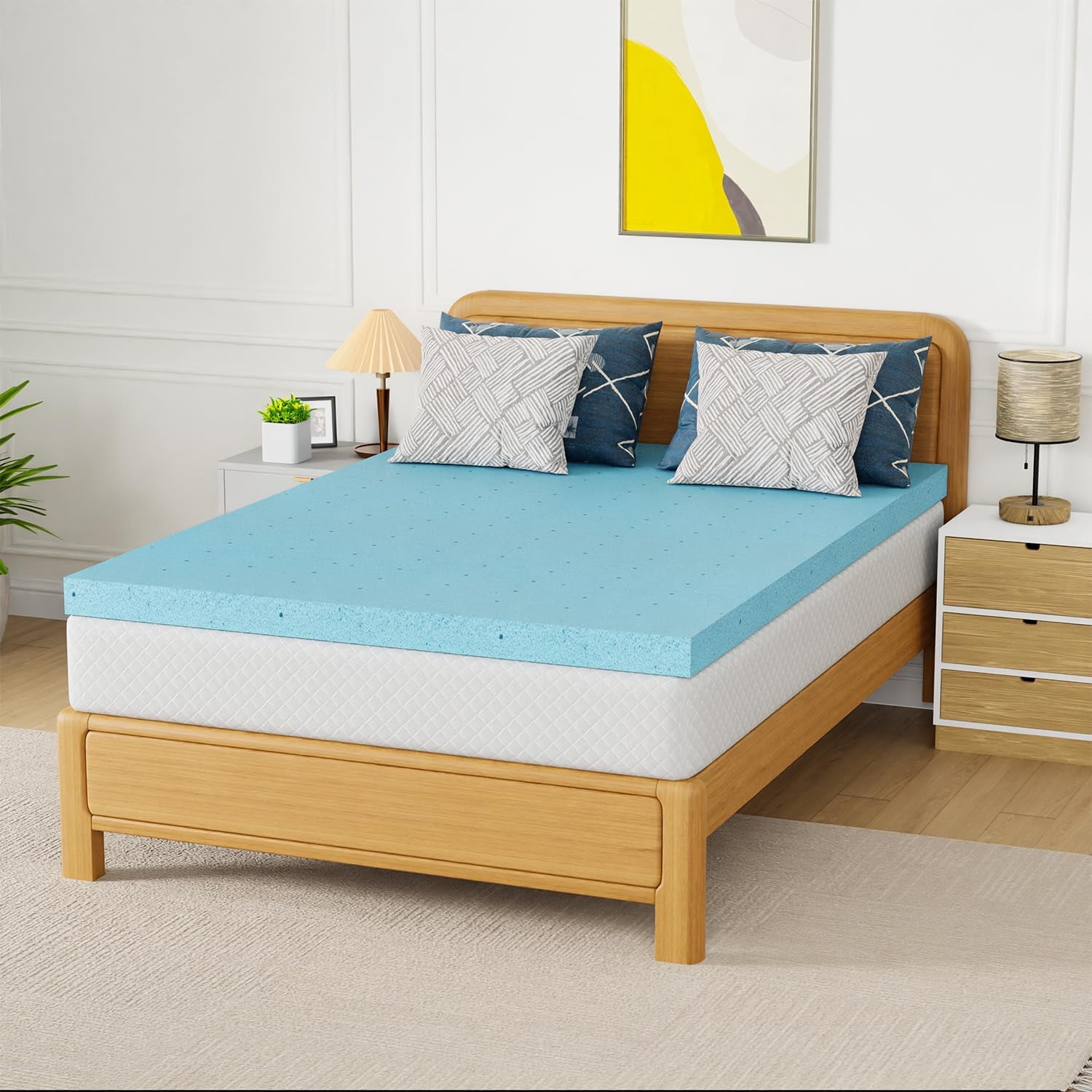 Full Size Blue Gel Memory Foam Mattress Topper
