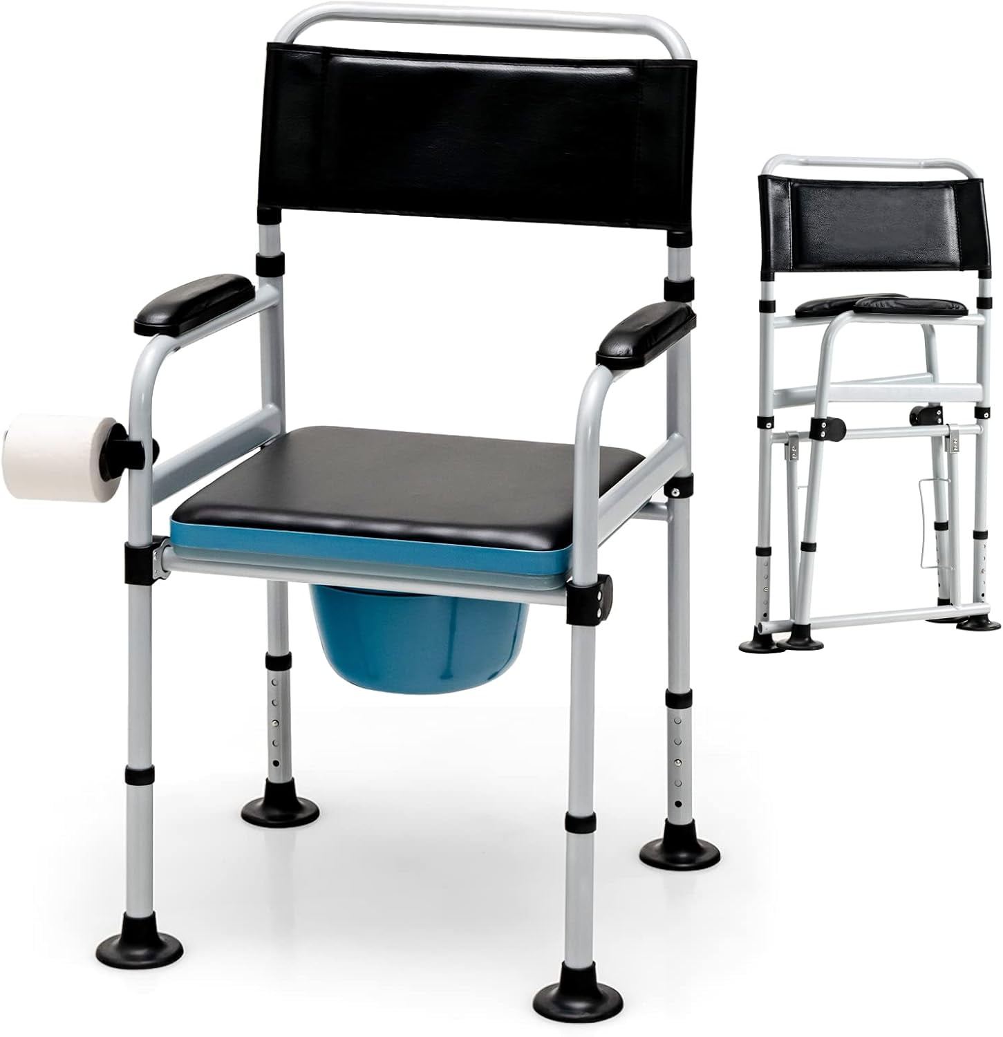 NovaCraft 4-in-1 Folding Bedside Commode, 440lbs Commode Chair for Toilet with Arms, Padded Seat, Height Adjustable Bedside Toilet, Shower Chair, Adult Potty Chair for Seniors Elderly Disabled