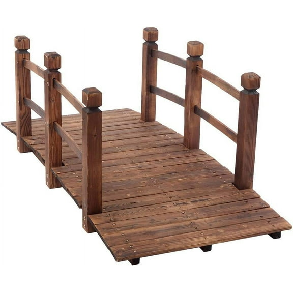 NovaCraft 5 ft Garden Wooden Bridge Arch Stained Finish with Safety Rails Outdoor Footbridge for Backyard Creek Farm, Decorative Pond Bridge