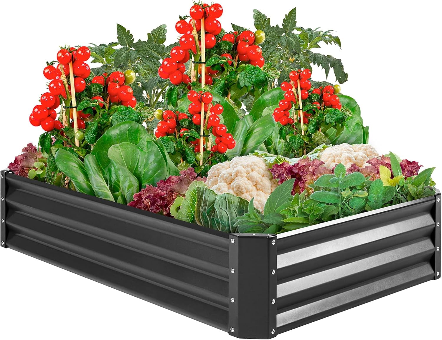 Dark Gray Powder-Coated Steel Outdoor Raised Garden Bed
