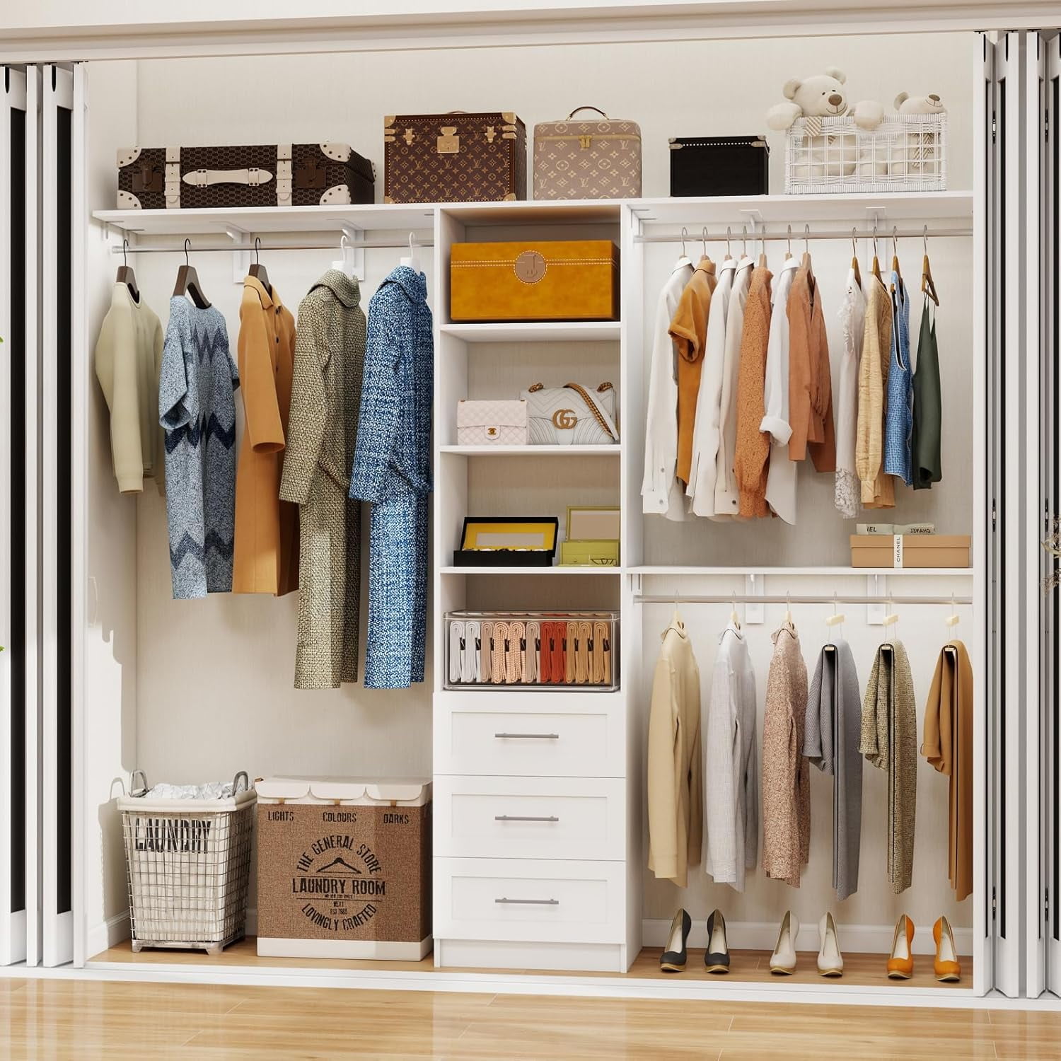 NovaCraft Closet System with Drawers, 5-8FT Closet Organizer Systems ...