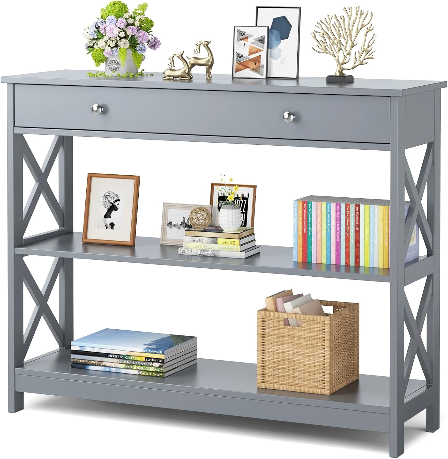 NovaCraft Console Table with Drawer and Storage Shelves, Narrow Sofa ...