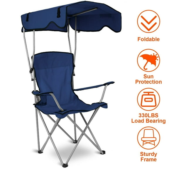 NovaCraft Foldable Camping Chair with Canopy - Sun Protection Beach Chair with Shade Canopy, 330LBS Load, Folding Seat with Cup Holder, Carrying Bag - Ideal Beach, Poolside, Travel, Picnic Navy Blue