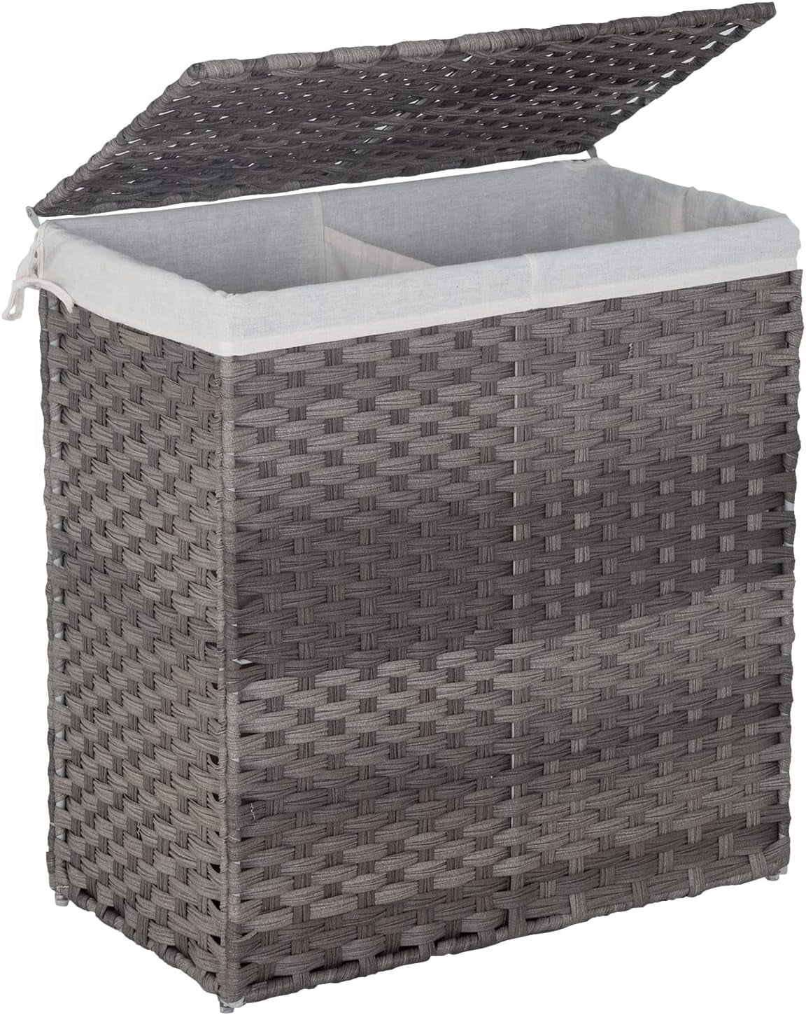 Gray Wicker Rectangular Laundry Hamper with Flip Top Lid