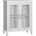 thumbnail image 1 of NovaCraft  Modern Bathroom Floor Cabinet, Freestanding Bathroom Storage Cabinet with Double Glass Doors and Adjustable Shelves, White, 1 of 9