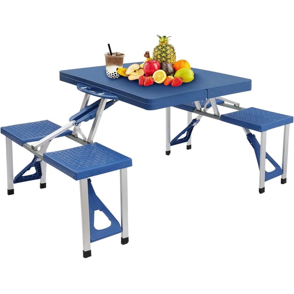 NovaCraft Portable Picnic Table with Seats, Folding One-Piece Dining Table Set with Suitcase Umbrella Hole for BBQ Gathering Travel Party Beach Patio