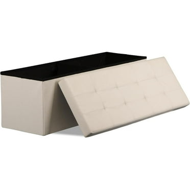 NovaCraft Storage Ottoman Bench, 43 Inches Folding Ottoman Foot Rest, Storage Chest with Padded Seat, End of Bed Bench for Living Room Bedroom Entryway, Load 660 lbs, 15" x 43" x 15" Beige